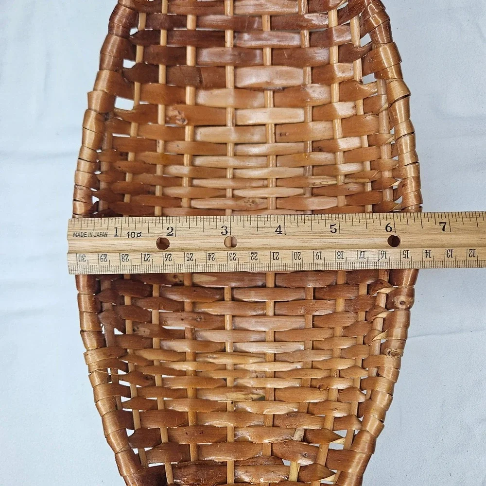 Vtg Woven Wicker Canoe Pea Pod Basket Footed Decorative Centerpiece 17in Boho